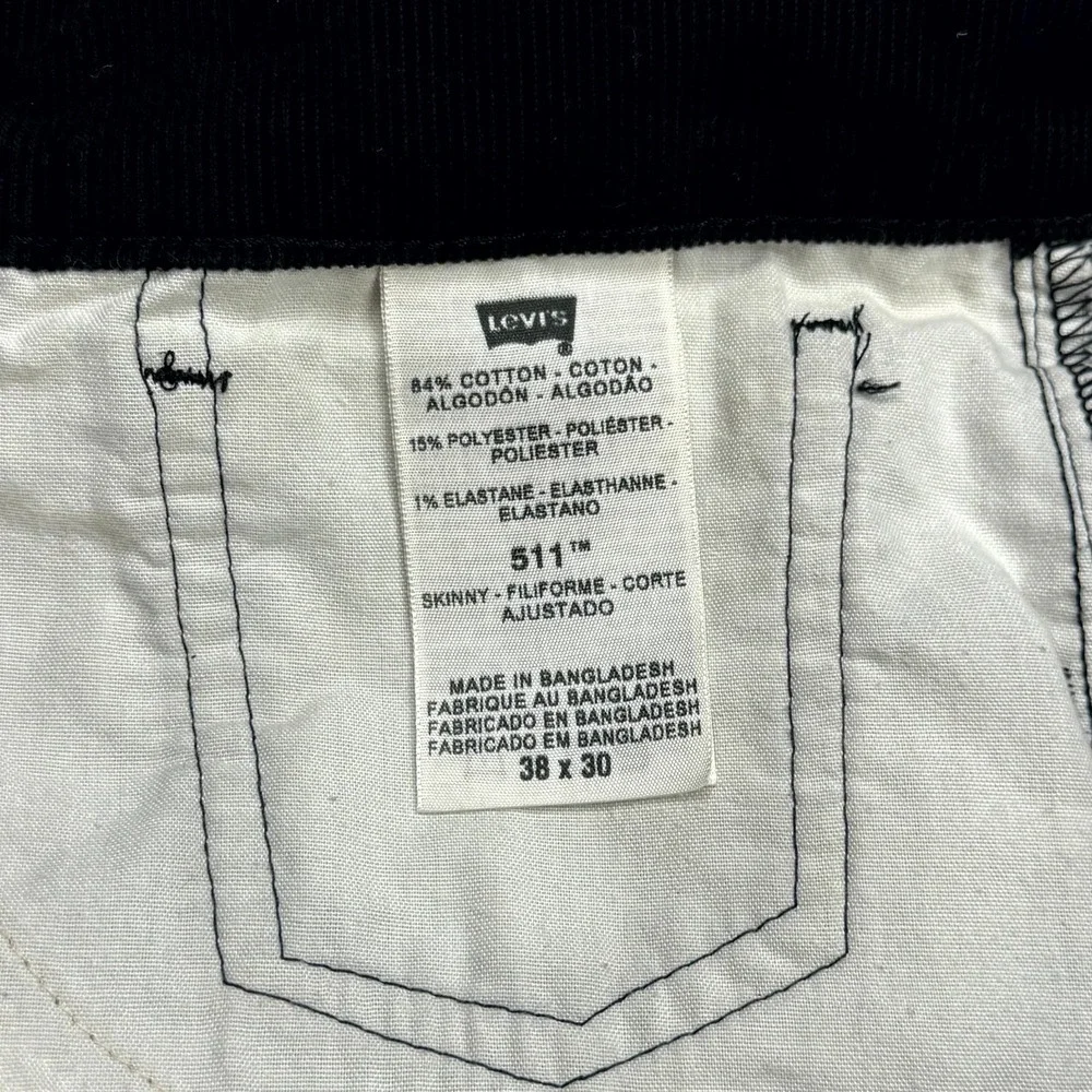 Levi's 511 Pants‎ Mens Size 38x30 Black Cotton Blend Skinny Corduroy Stretch